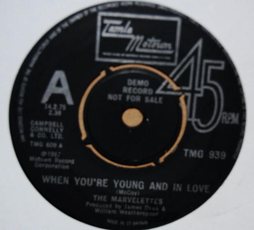 MARVELETTES — WHEN YOUR YOUNG AND IN LOVE / THE DAY YOU TAKE ONE record label scan