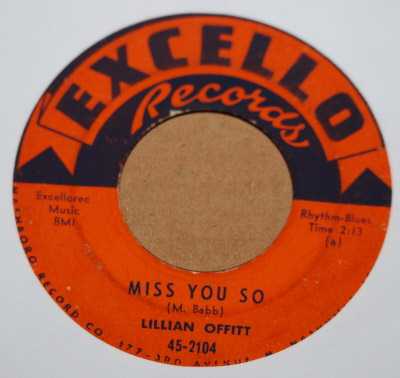 LILLIAN OFFITT — MISS YOU SO / IF YOU ONLY KNEW record label scan