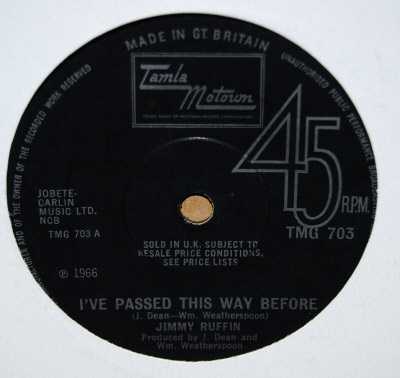JIMMY RUFFIN — I'VE PASSED THIS WAY BEFORE / TOMORROW'S TEARS record label scan