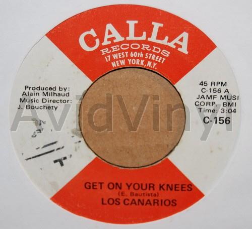 LOS CANARIOS — GET ON YOUR KNEES / 3 2 1 AH record label scan