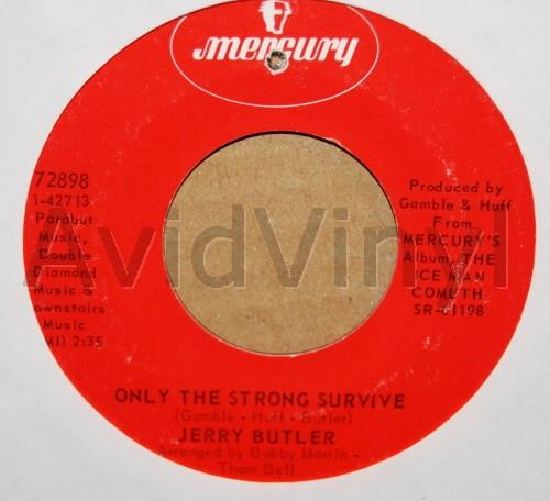 JERRY BUTLER — ONLY THE STRONG SURVIVE / JUST BECAUSE I REALLY LOVE YOU record label scan