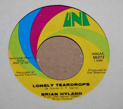 BRIAN HYLAND — LONELY TEARDROPS / LORRAYNE record label scan