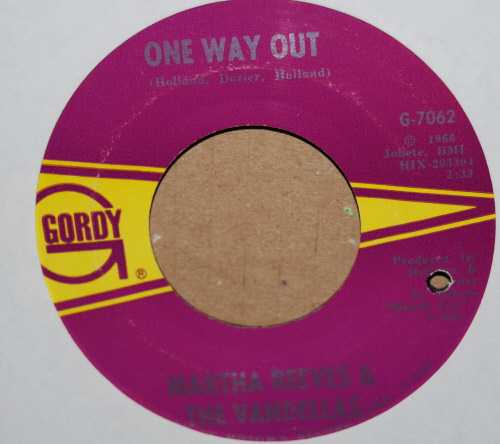 MARTHA REEVES AND THE VANDELLAS — ONE WAY OUT / LOVE BUG LEAVE MY HEART ALONE record label scan