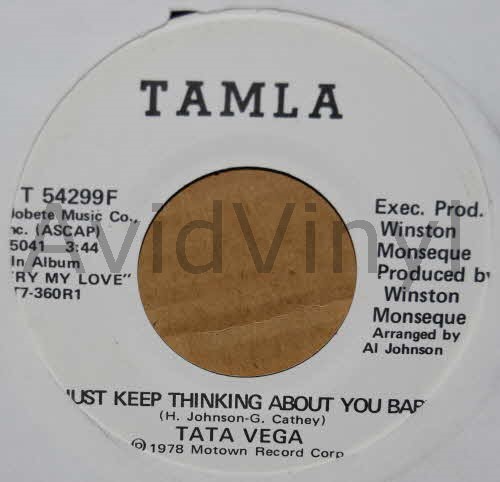 TATA VEGA — JUST KEEP THING ABOUT YOU BABY / SAME record label scan