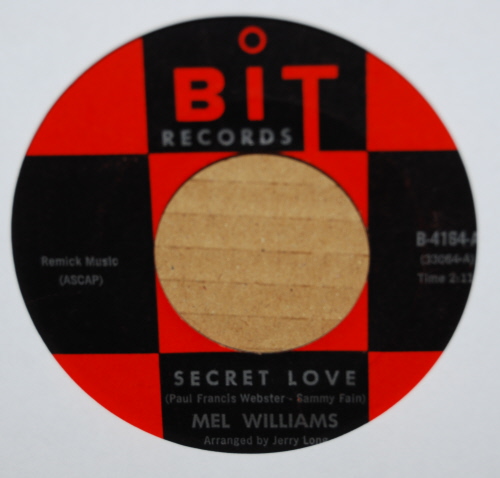 MEL WILLIAMS — SECRET LOVE / EASY TO SAY record label scan