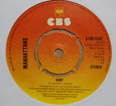 MANHATTANS — HURT / WE'LL HAVE FOREVER TO LOVE record label scan