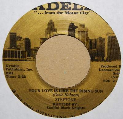 STEPTONE — YOUR LOVE IS LIKE THE RISING SUN / INSTRUMENTAL record label scan