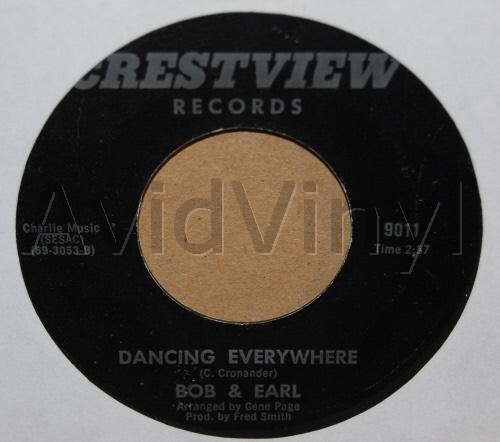 BOB AND EARL — DANCING EVERYWHERE / I'LL BE THERE record label scan