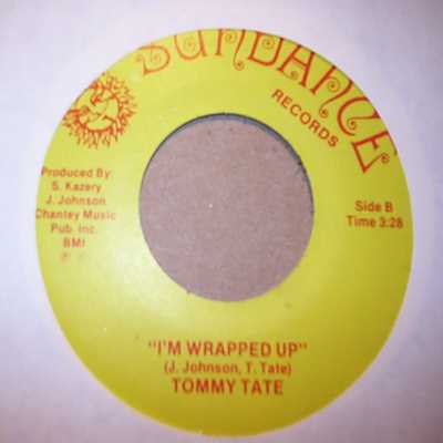 TOMMY TATE — I'M WRAPPED UP / LINGER A LITTLE LONGER record label scan