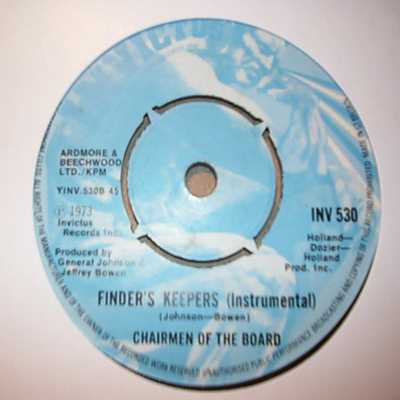CHAIRMEN OF THE BOARD — FINDER'S KEEPERS / INSTRUMENTAL record label scan