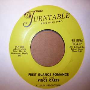 VINCE CAREY — FIRST GLANCE OF ROMANCE / LOVE LETTERS record label scan