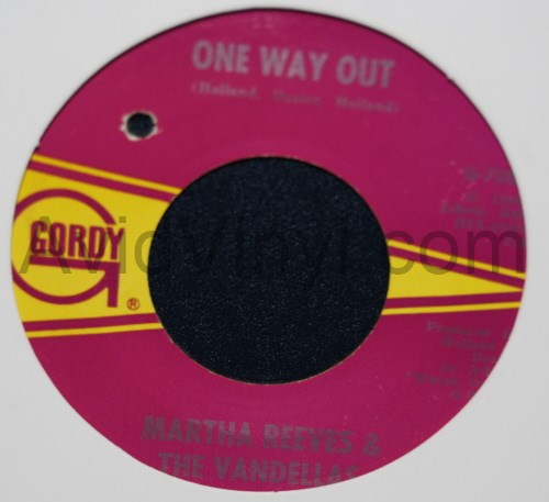 MARTHA REEVES AND THE VANDELLAS — ONE WAY OUT / LOVE BUG LEAVE MY HEART ALONE record label scan