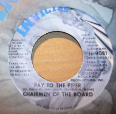 CHAIRMEN OF THE BOARD — PAY TO THE PIPER / BLESS YOU record label scan