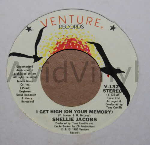 SHELLIE JACOBS — I GET HIGH / WE HAD THIS TIME record label scan