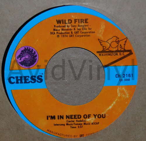 WILD FIRE — I'M IN NEED OF YOU / INSTRUMENTAL record label scan