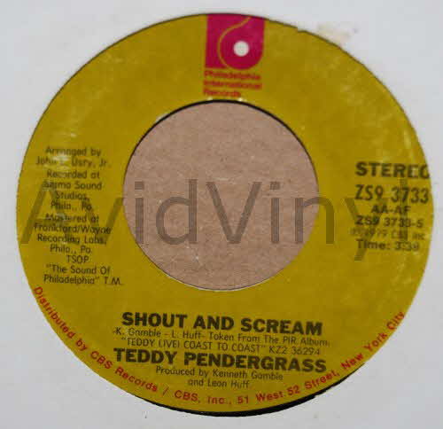 TEDDY PENDERGRASS — SHOUT AND SCREAM / CLOSE THE DOOR record label scan