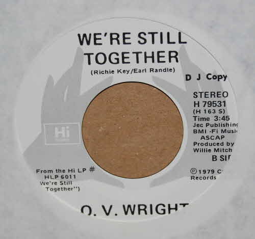 O.V. WRIGHT — WE'RE STILL TOGETHER / SAME record label scan