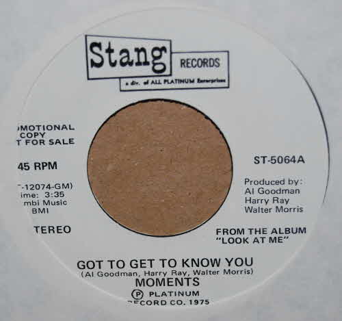 MOMENTS — GOT TO GET TO KNOW YOU / I FEEL SO GOOD AGAIN record label scan