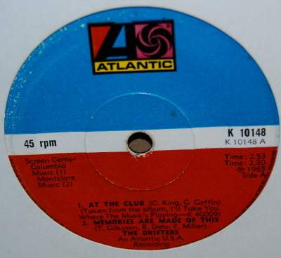 DRIFTERS — MEMORIES ARE MADE OF THIS / AT THE CLUB  / SATURDAY NIGHT AT THE MOVIES record label scan