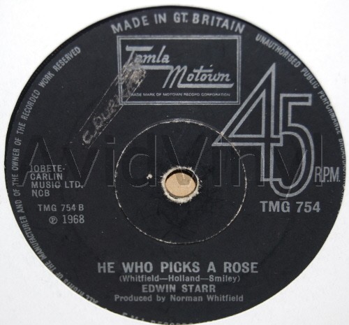 EDWIN STARR — HE WHO PICKS A ROSE / WAR record label scan