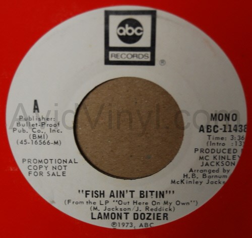 LAMONT DOZIER — FISH AIN'T BITIN / SAME record label scan