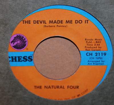 NATURAL FOUR — DEVIL MADE ME DO IT / GIVE A LITTLE LOVE record label scan