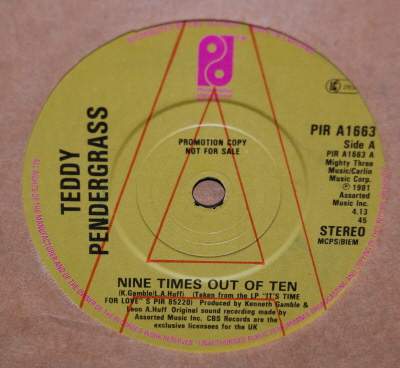 TEDDY PENDERGRASS — NINE TIMES OUT OF TEN / I CAN'T LEAVE YOUR LOVE ALONE record label scan