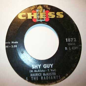 MAURICE MCALISTER AND THE RADIANTS — SHY GUY / I'M IN LOVE record label scan