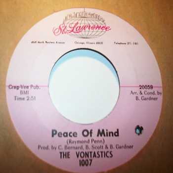 VONTASTICS — PEACE OF MIND / NO LOVE FOR ME record label scan
