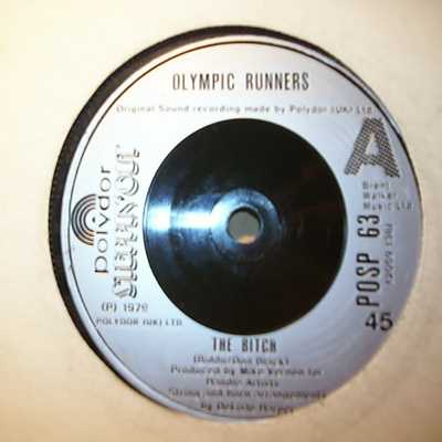 OLYMPIC RUNNERS — THE BITCH / ENERGY BEAM record label scan
