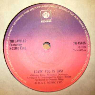 JAVELLS FEATURING NOSMO KING — LOVIN' YOU IS EASY / ONLY THE BEGINNING record label scan