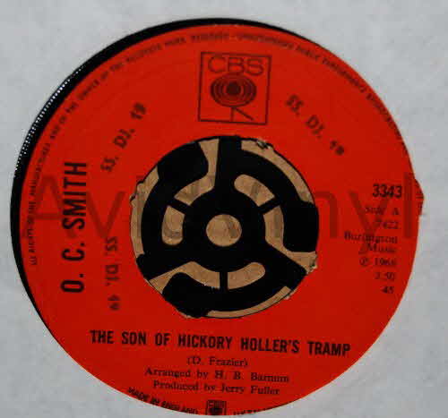 O.C. SMITH — THE SON OF HICKORY HOLLER'S TRAMP / ON A CLEAR DAY YOU CAN SEE FOREVER record label scan