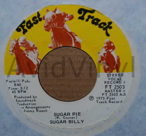 SUGAR BILLY — SUGAR PIE / KEEP MOVIN' ON record label scan