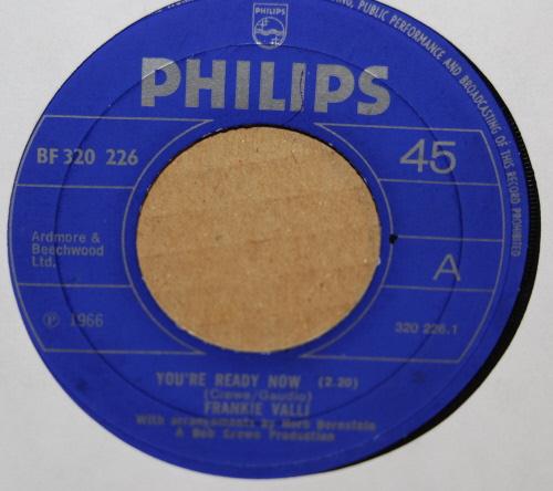 FRANKIE VALLI — YOU'RE READY NOW / CRY FOR ME record label scan