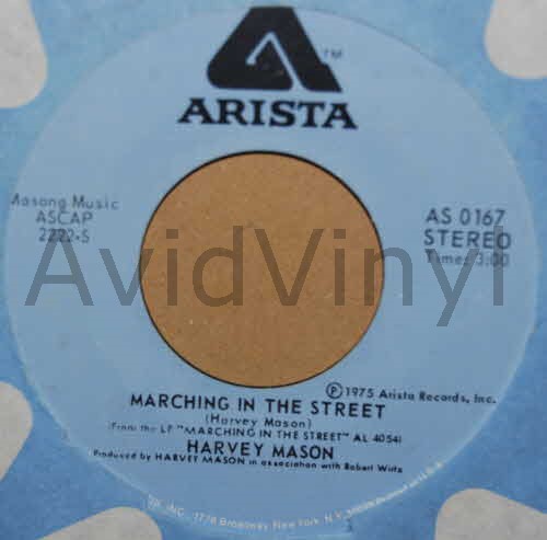 HARVEY MASON — MARCHING IN THE STREET / BUILDING LOVE record label scan