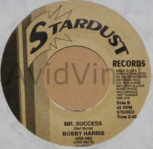 BOBBY HARRIS / JOHNNY ADAMS — MR. SUCCESS / LOVE ME NOW record label scan