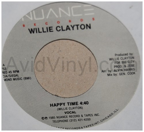 WILLIE CLAYTON — HAPPY TIME / INSTRUMENTAL record label scan