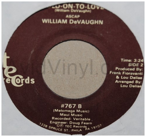 WILLIAM DEVAUGHN — HOLD ON TO LOVE / FIGURES CAN'T CALCULATE record label scan