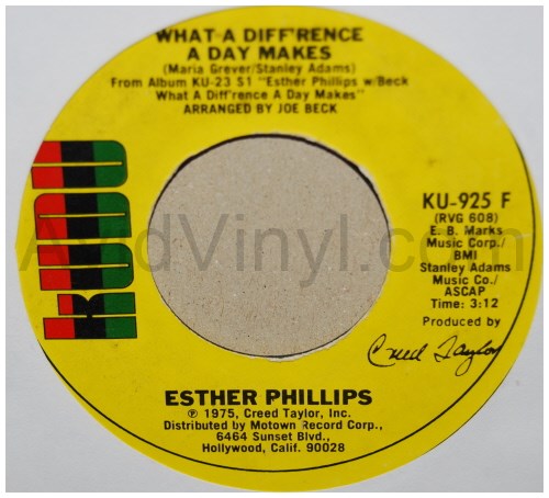 ESTHER PHILLIPS — WHAT A DIFF'RENCE A DAY MAKES / TURN AROUND LOOK AT ME record label scan