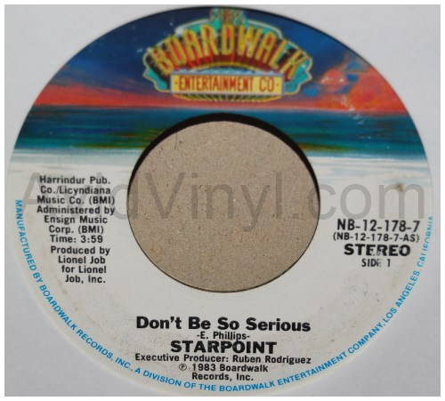 STARPOINT — DON'T BE SO SERIOUS / LET GO record label scan