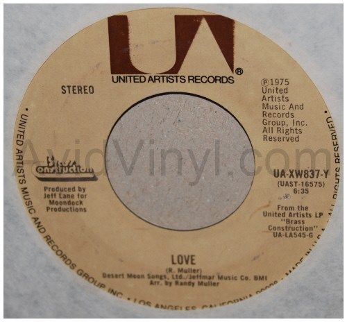 BRASS CONSTRUCTION — LOVE / CHANGIN' record label scan