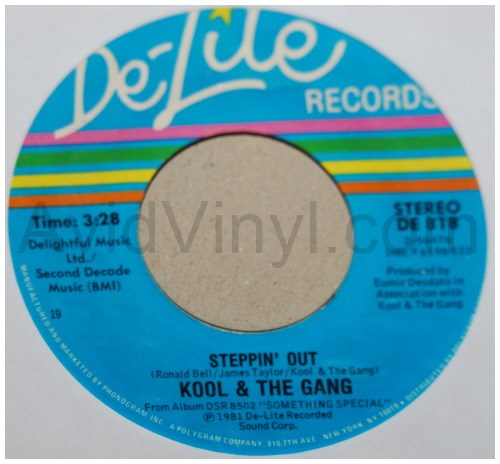 KOOL AND THE GANG — STEPPIN' OUT / GET DOWN ON IT record label scan