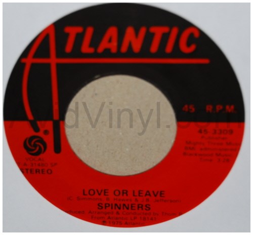 SPINNERS — LOVE OR LEAVE / YOU MADE A PROMISE TO ME record label scan