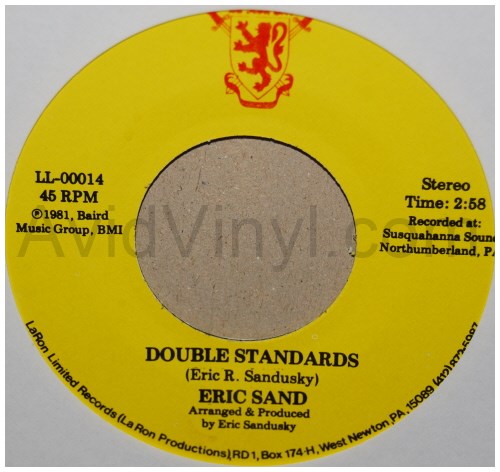ERIC SAND — DOUBLE STANDARDS / GOOD TIME GIRL record label scan
