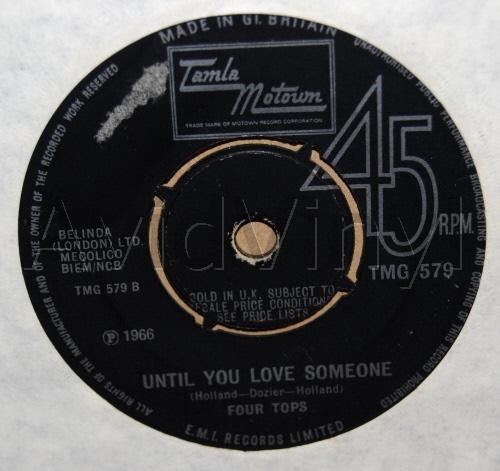 FOUR TOPS — UNTIL YOU LOVE SOMEONE / REACH OUT I'LL BE THERE record label scan