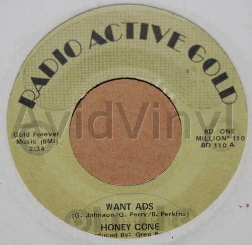 HONEY CONE — WANT ADS / WHEN WILL IT END record label scan