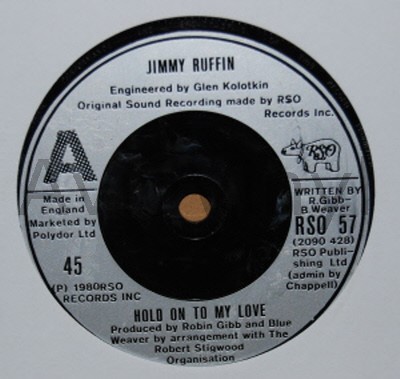 JIMMY RUFFIN — HOLD ON TO MY LOVE / INSTRUMENTAL record label scan