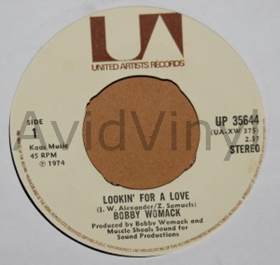 BOBBY WOMACK — LOOKIN' FOR A LOVE / LET IT HANG OUT record label scan