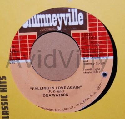 ONA WATSON — FALLING IN LOVE AGAIN / TAKE THIS JOB AND SHOVE IT record label scan