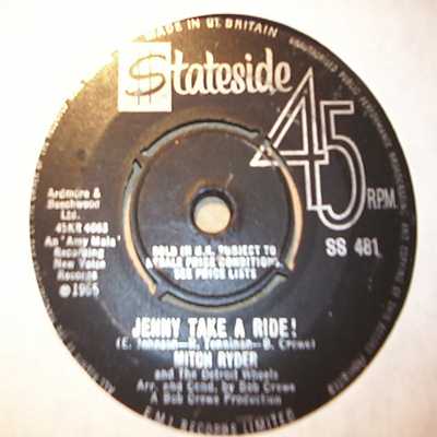 MITCH RYDER AND THE DETROIT WHEELS — JENNY TAKE A RIDE / BABY JANE record label scan